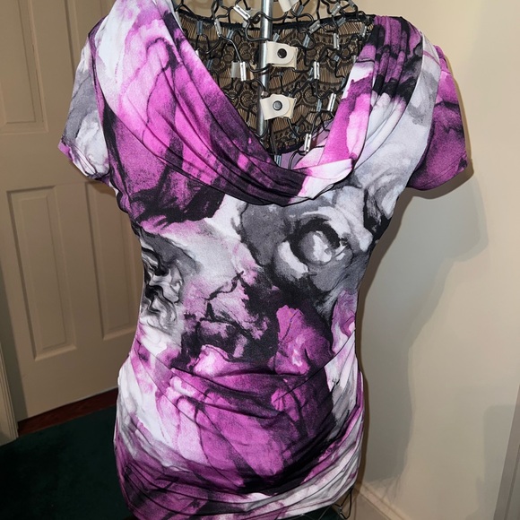Wrapper Tops - Purple and Black Floral Women's Scoop Neck Top
